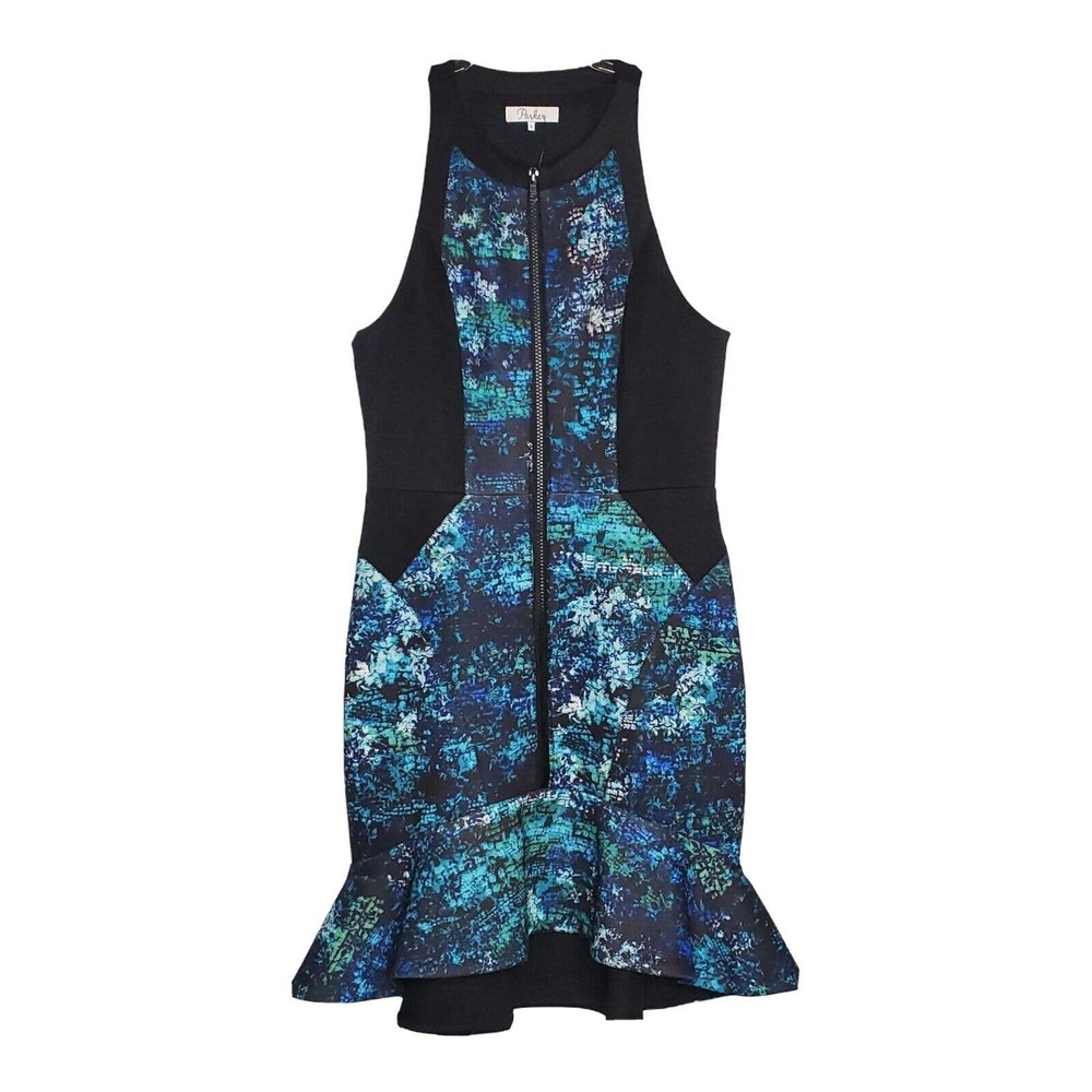 Parker Scuba Style Halter Tank Dress Front Zipper Sz S
